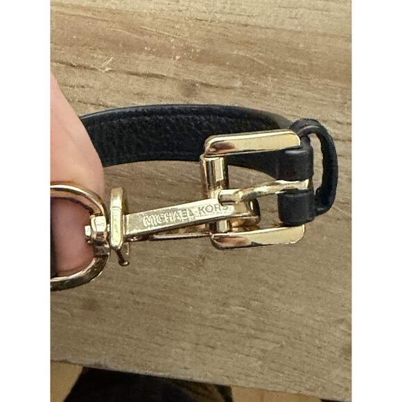 Michael Kors Black Leather Gold Hardware Horsebit Buckle Bracelet - Picture 5 of 6
